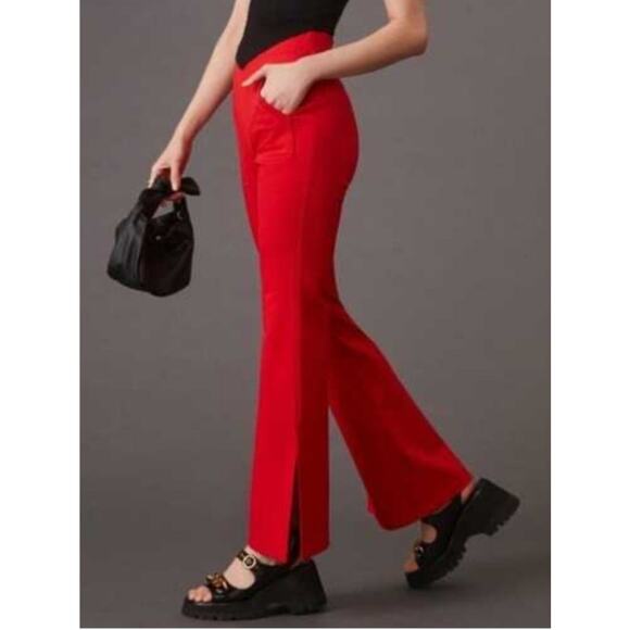 Anthropologie Maeve Wide Leg Pants Womens Medium Petite Red Pull On Knit Stretch - Picture 2 of 11